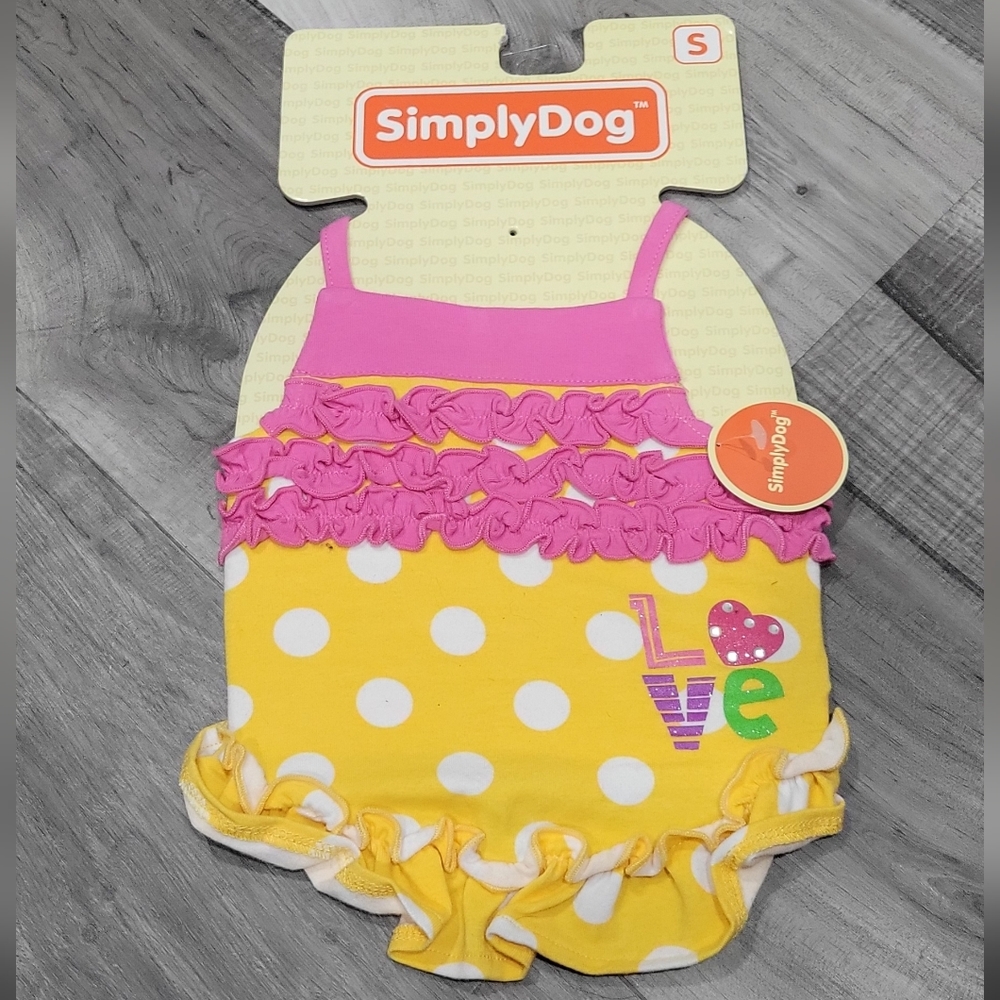 SimplyDog Yellow and Pink Polka Dot Doggy Dress